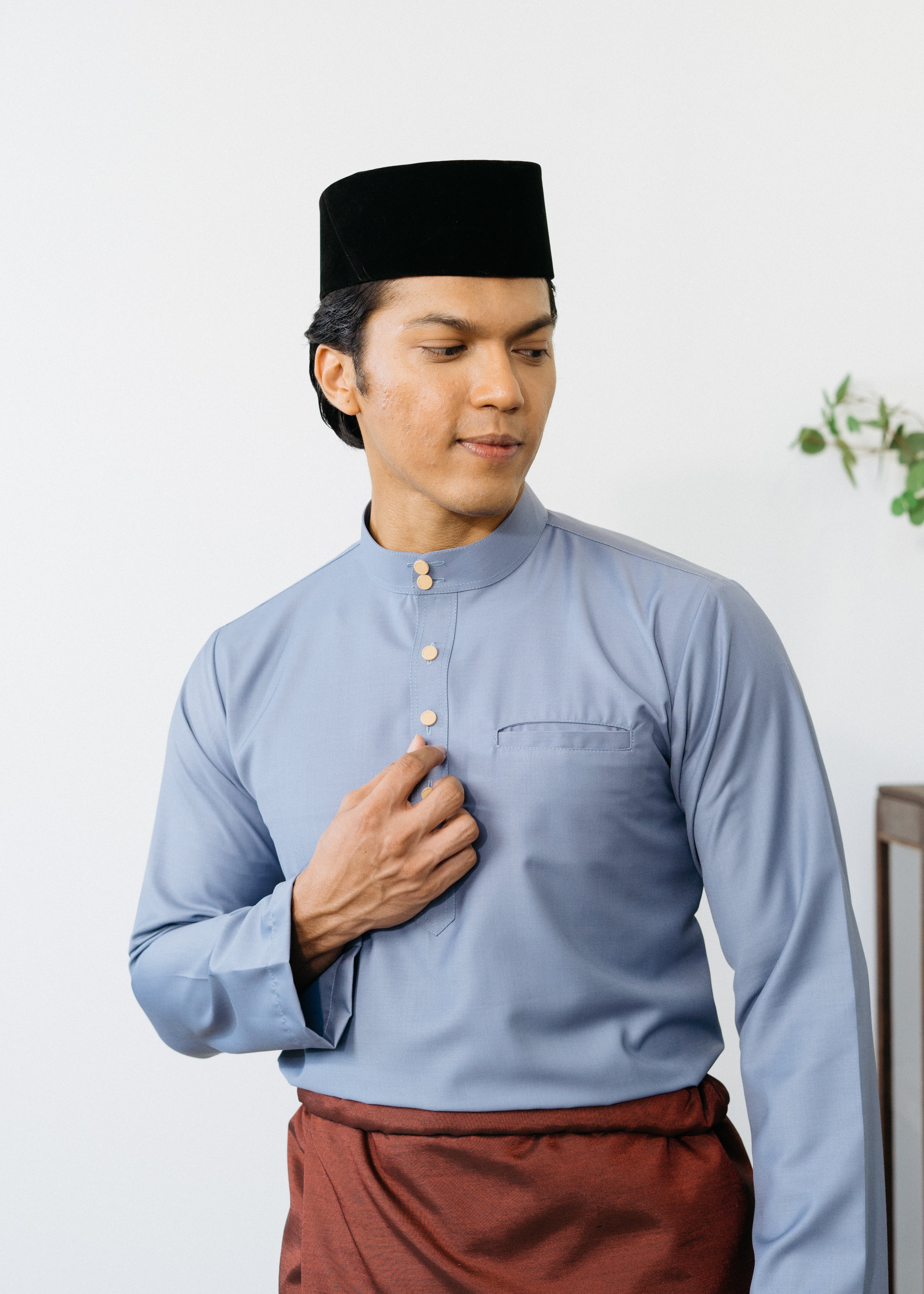 Patawali Baju Melayu Cekak Musang - Steel Grey