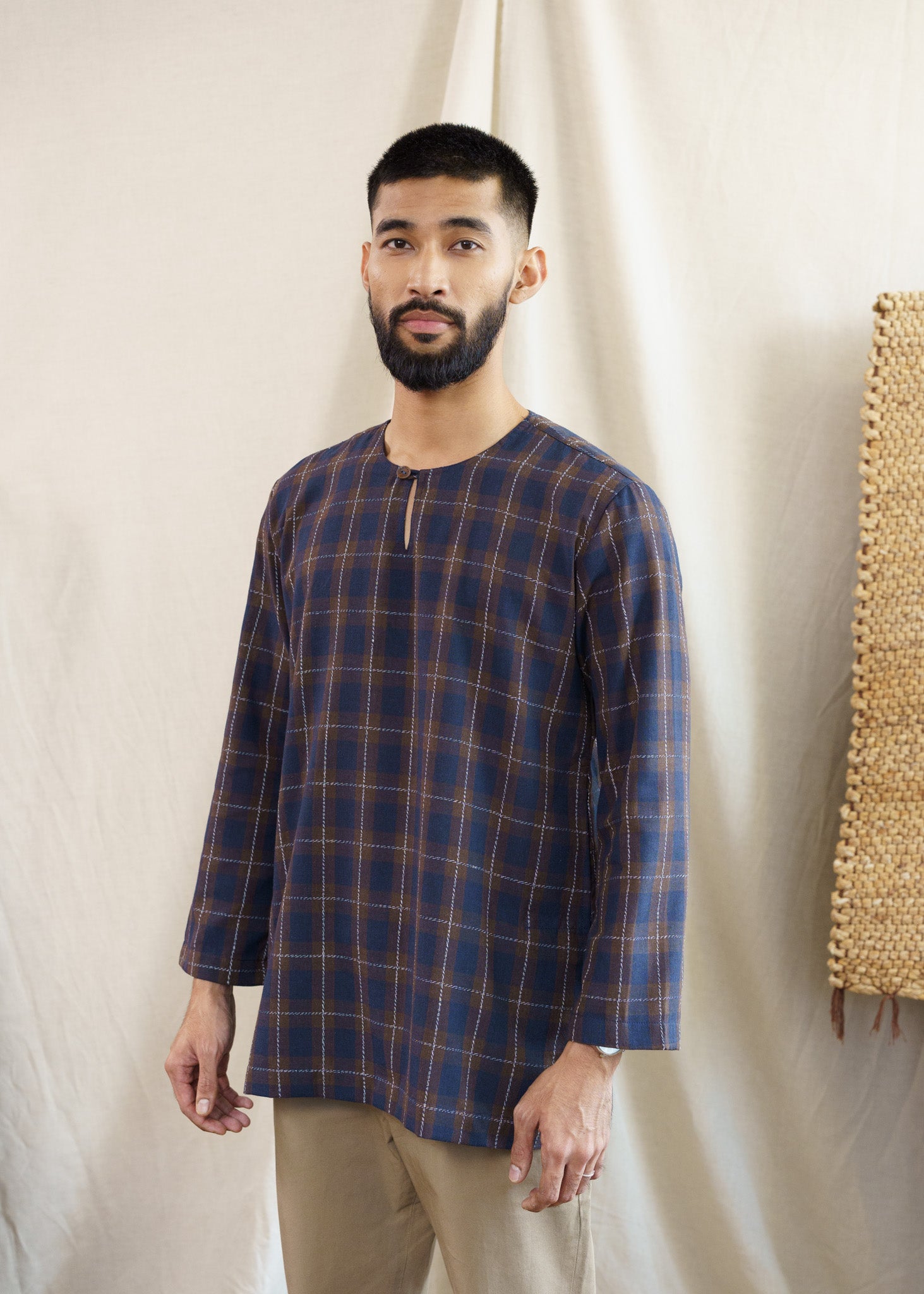 Mansoor Top - Checkered Navy