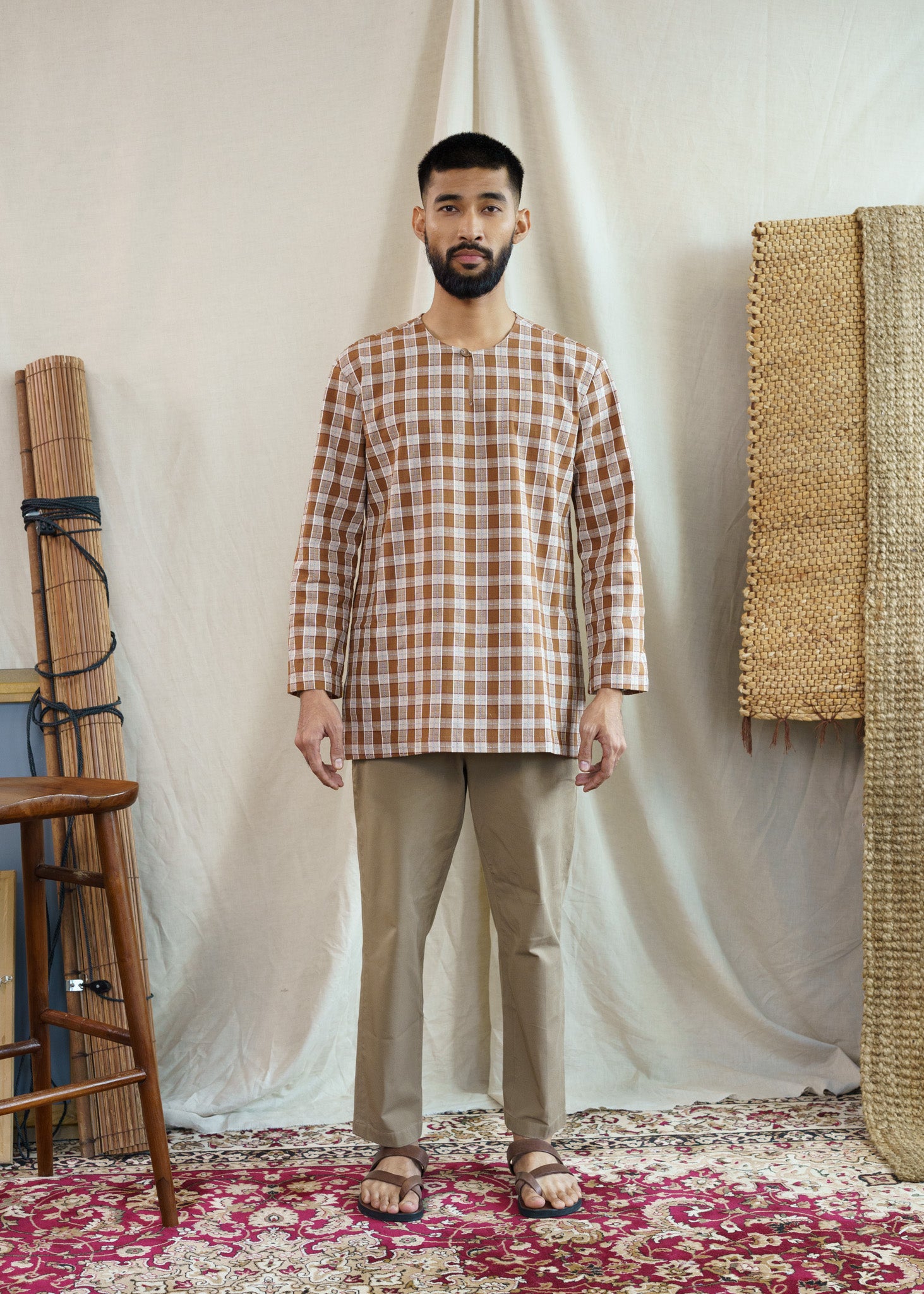 Mansoor Top - Checkered Brown