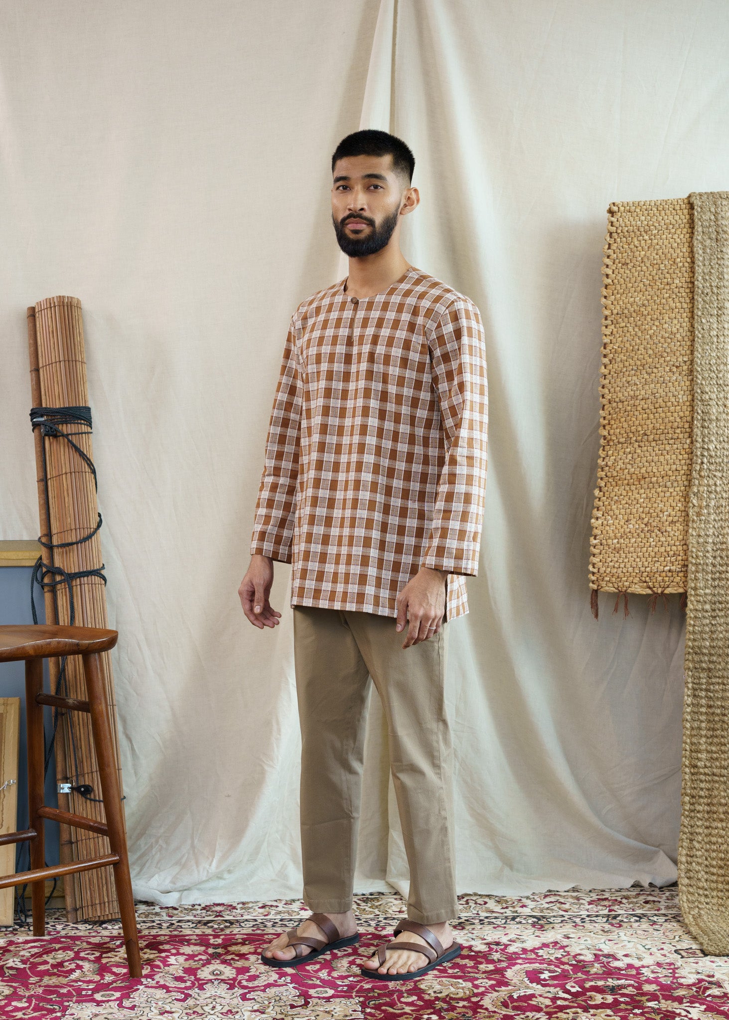 Mansoor Top - Checkered Brown