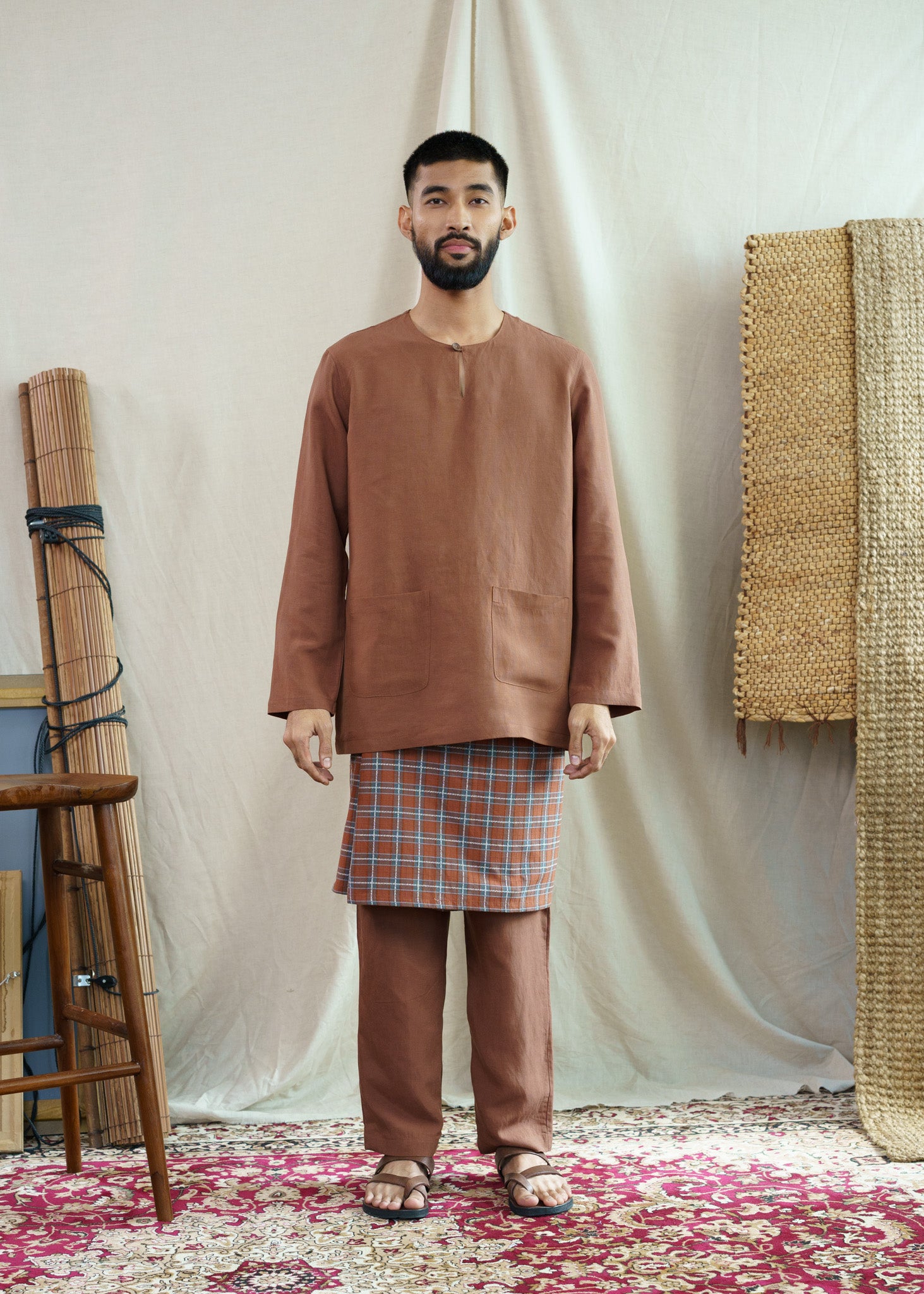 Mansoor Baju Melayu Teluk Belanga - Brown