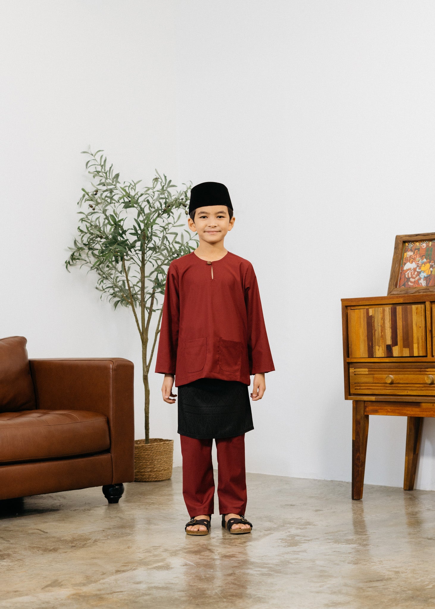Patawali Boys Baju Melayu Teluk Belanga - Mahogany Red