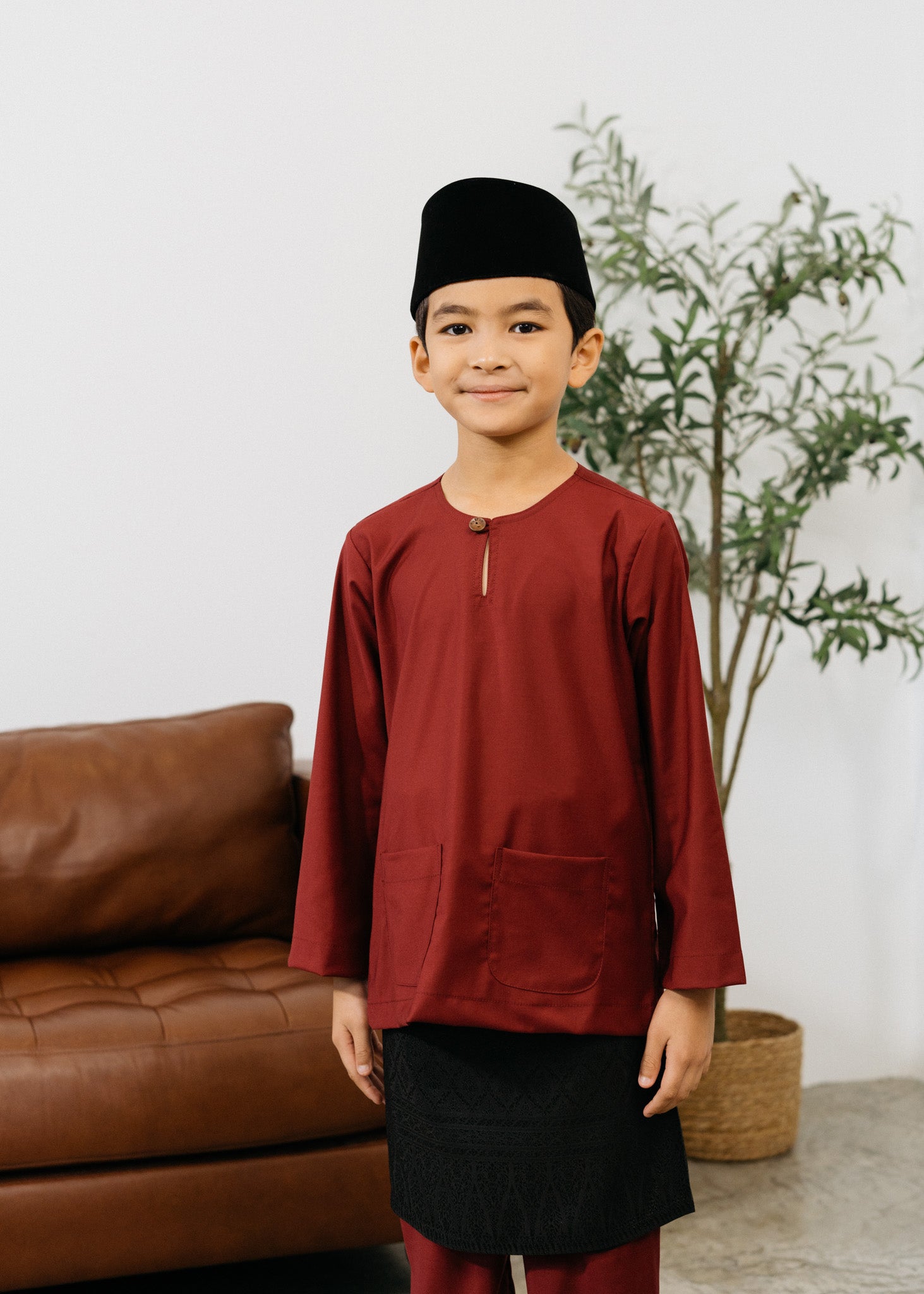 Patawali Boys Baju Melayu Teluk Belanga - Mahogany Red
