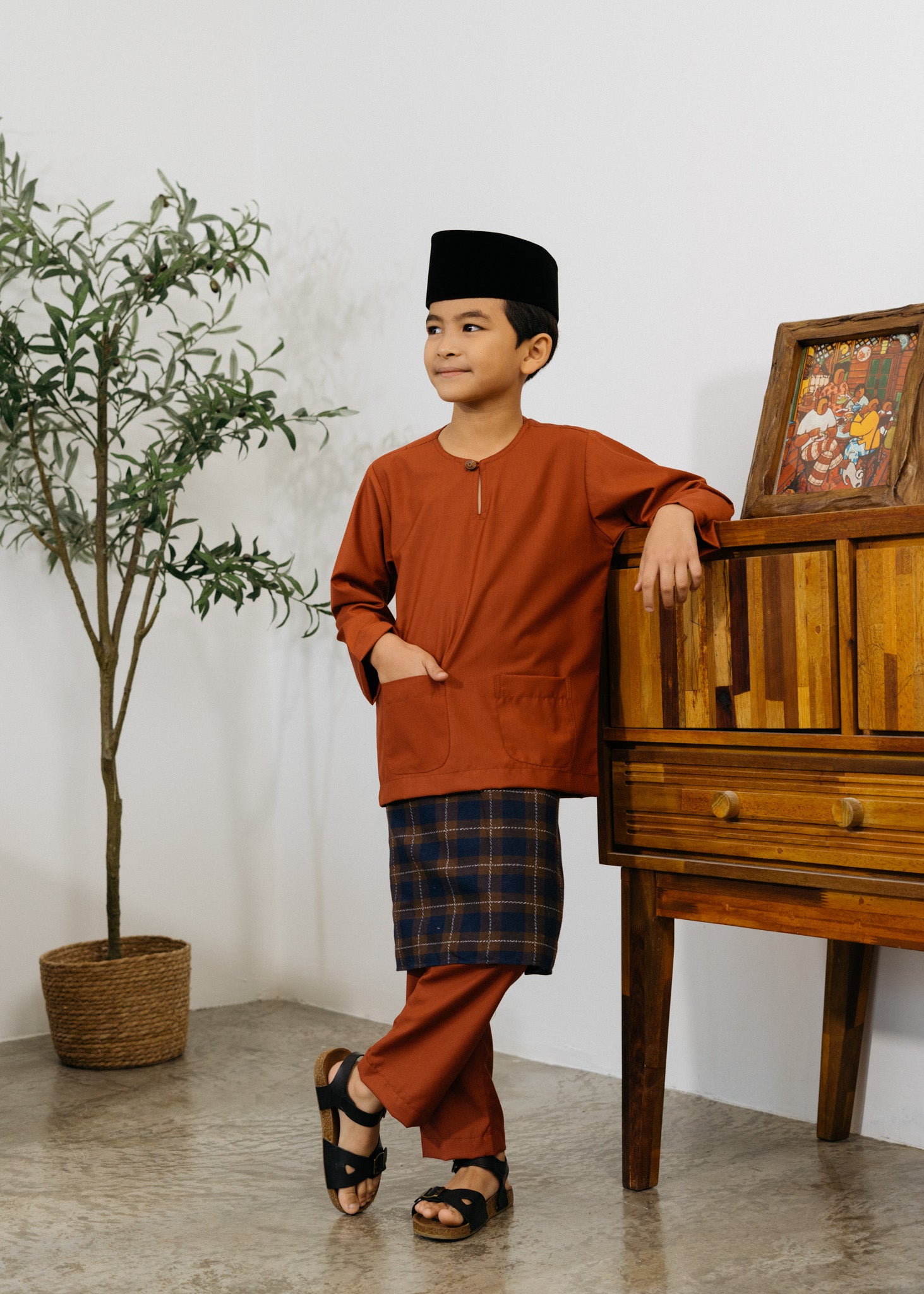 Patawali Boys Baju Melayu Teluk Belanga - Brick Red