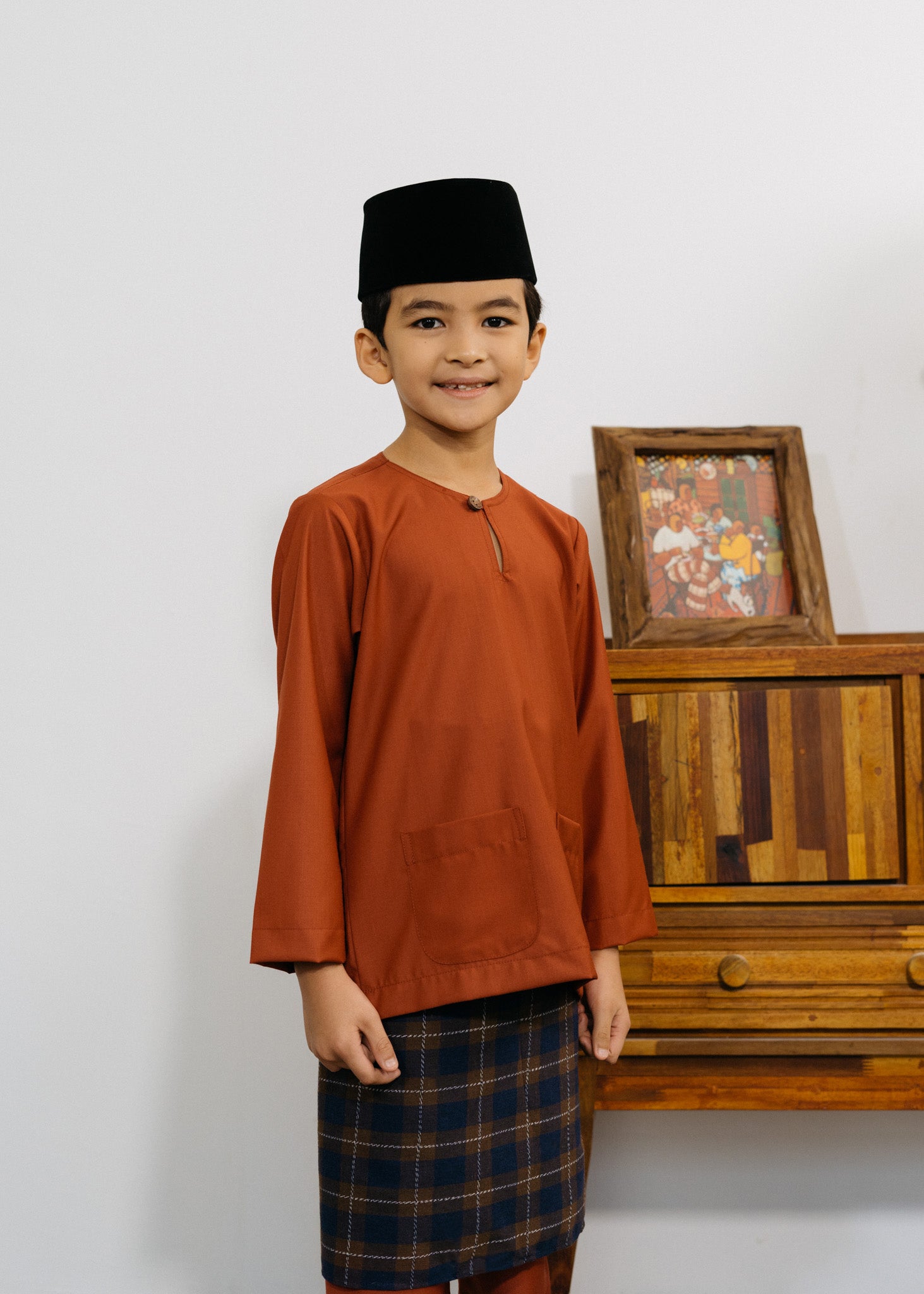 Patawali Boys Baju Melayu Teluk Belanga - Brick Red