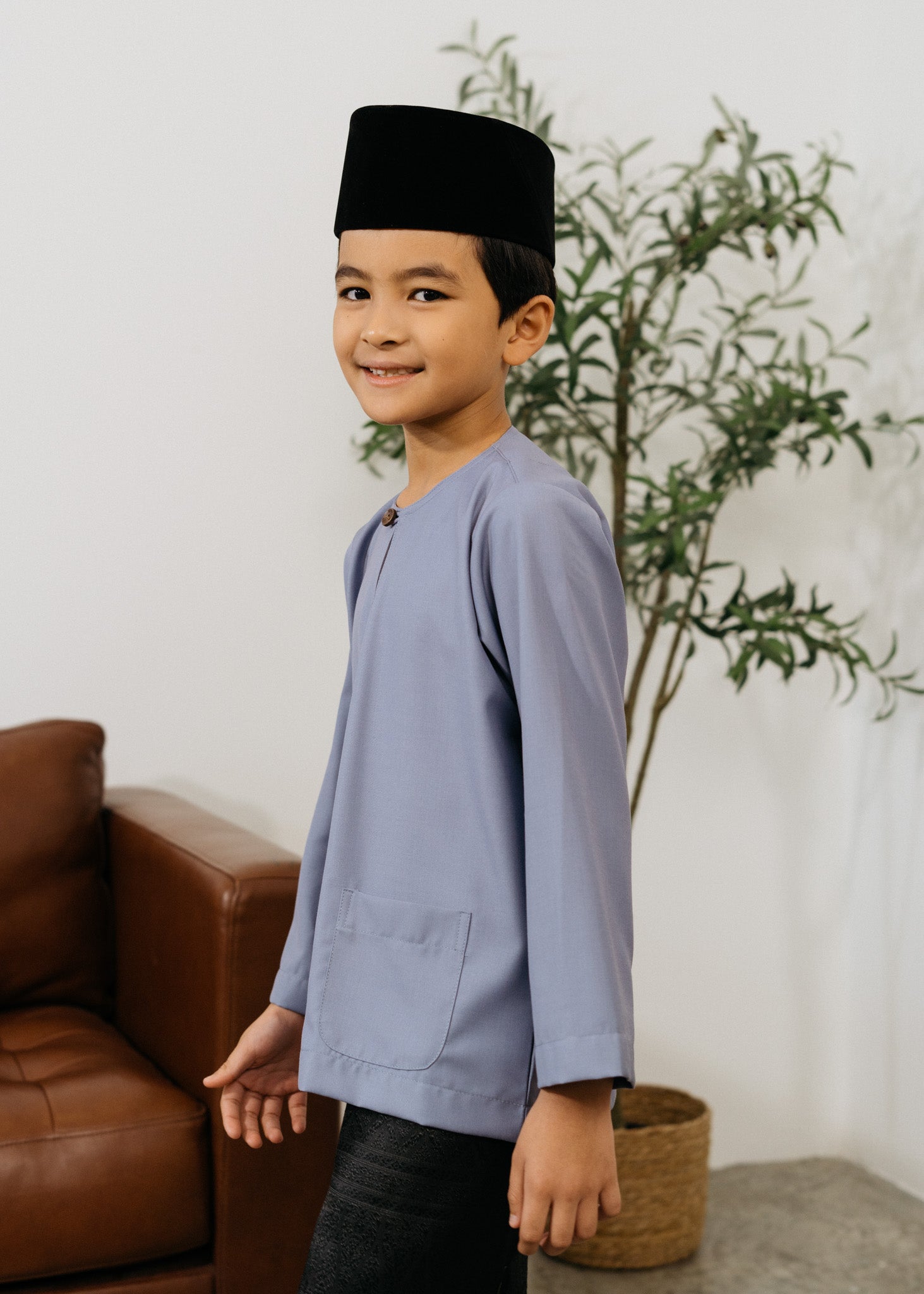 Patawali Boys Baju Melayu Teluk Belanga - Steel Grey