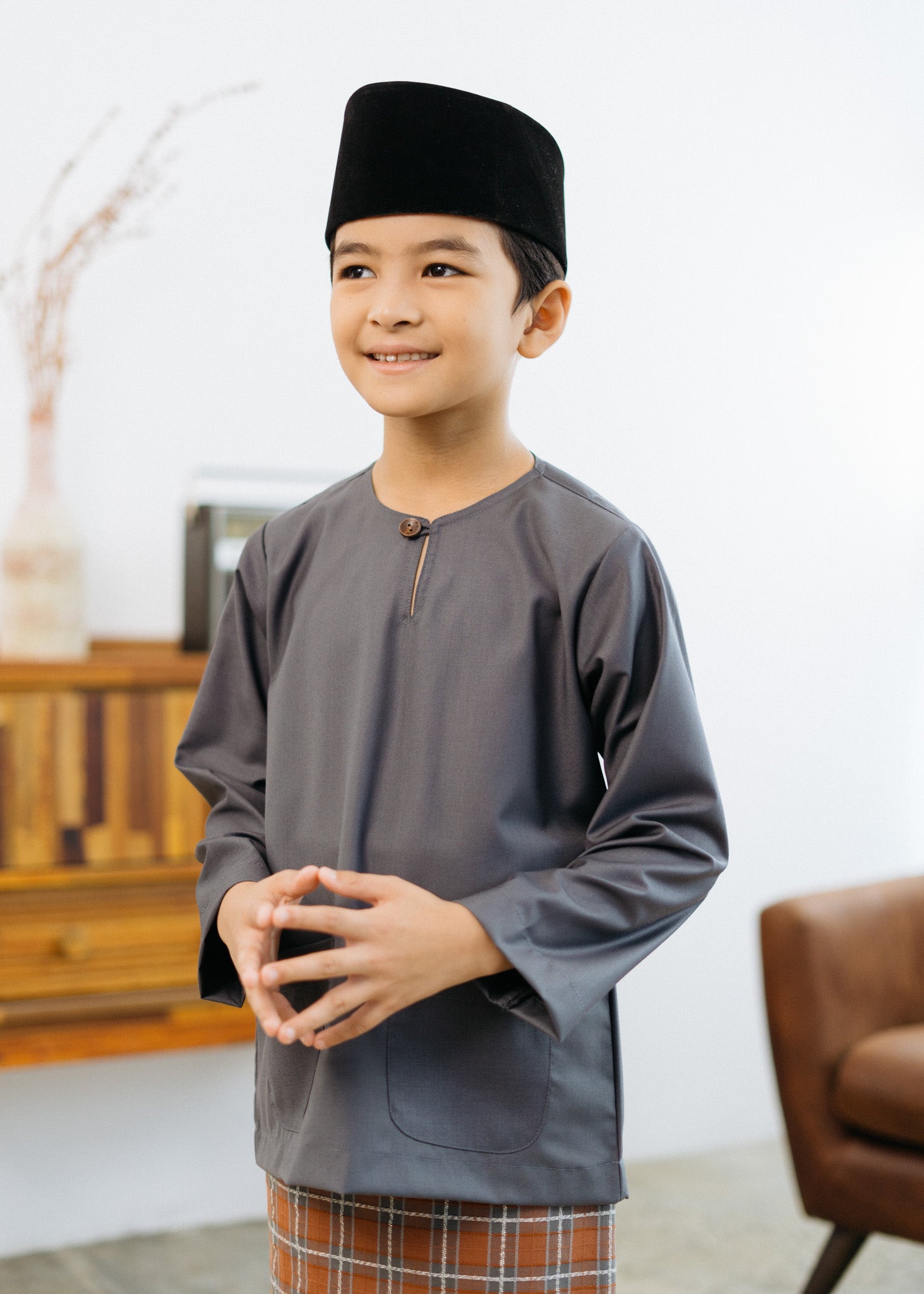 Patawali Boys Baju Melayu Teluk Belanga - Iron Grey