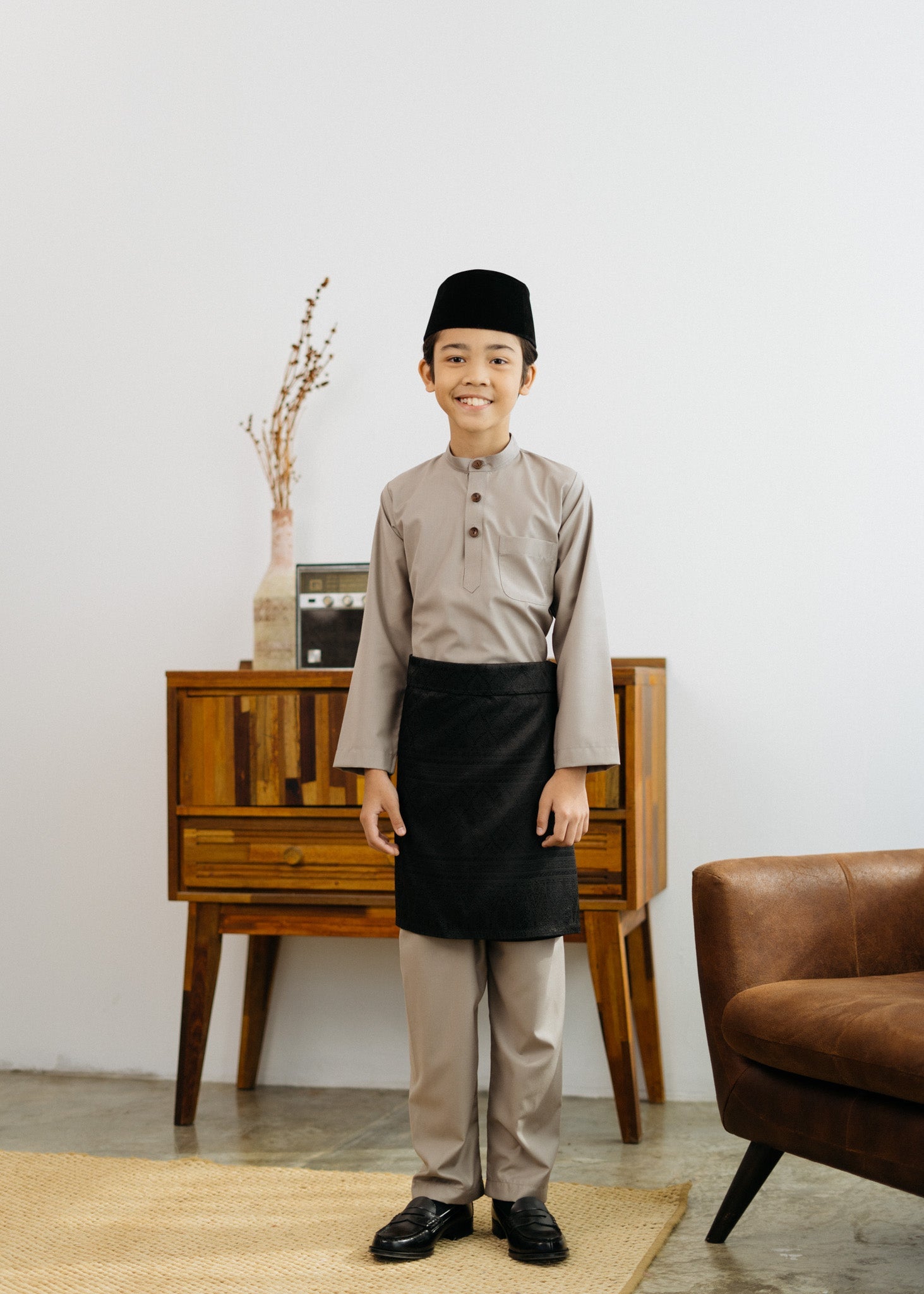 Patawali Boys Baju Melayu Cekak Musang - Coin Grey